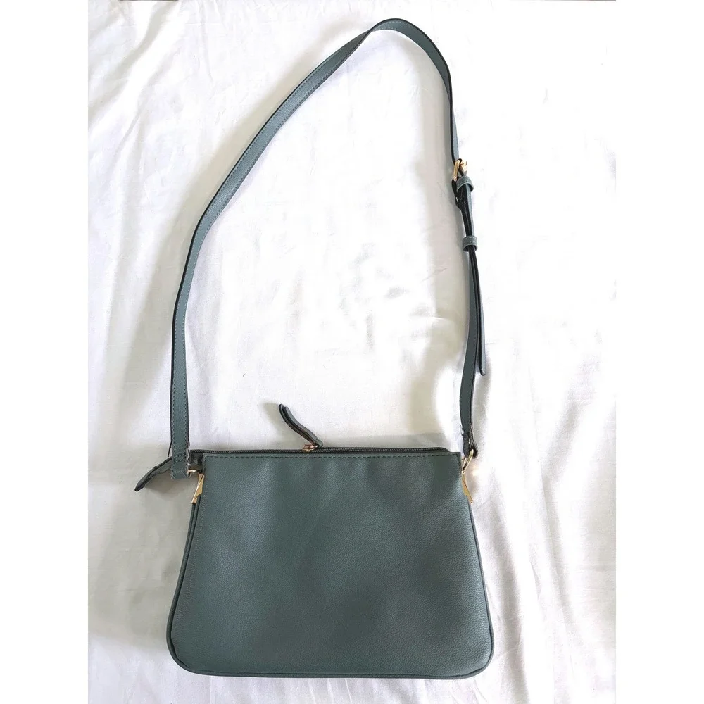Seven Days Laser Cut Vegan Crossbody Purse 10x7 Minimalist Grey Blue Modern Chic